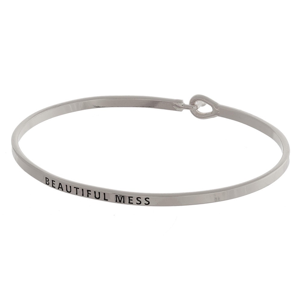Inspirational Bangle Bracelet - Beautiful Mess - Silver